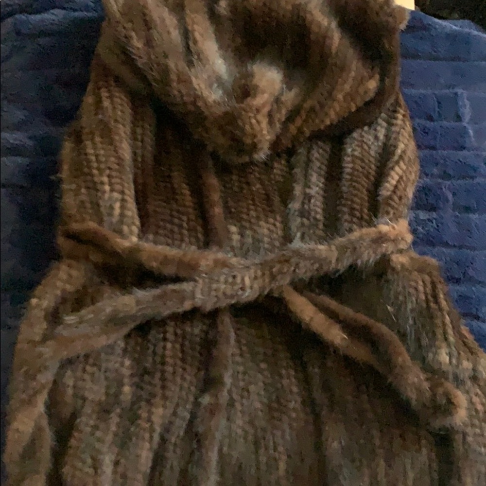 Brown Mink Fur Vest with belt